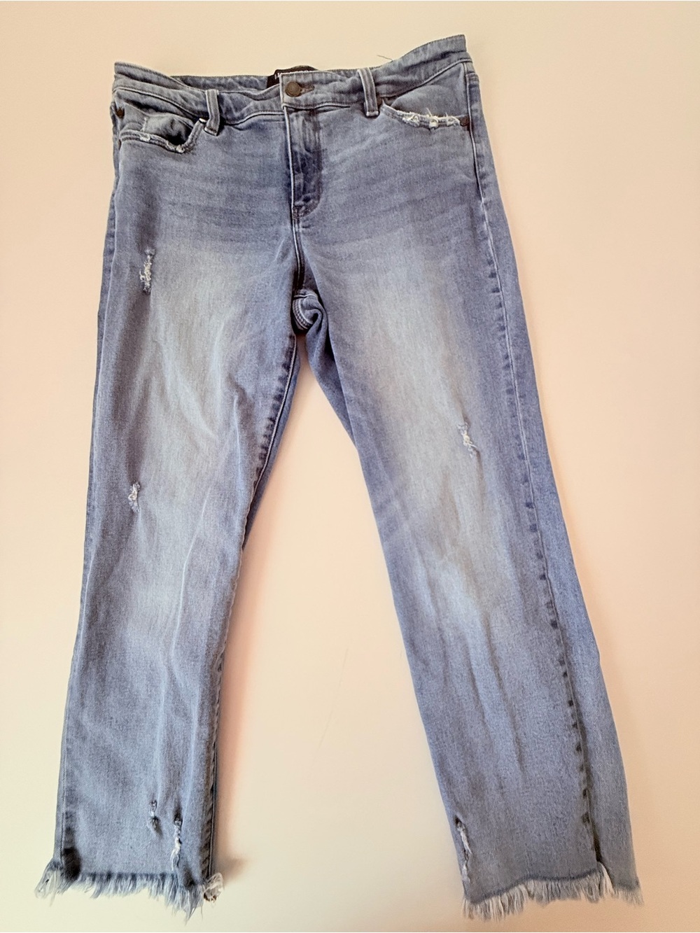 Liverpool Faded Light Blue Cropped Distressed Jeans
